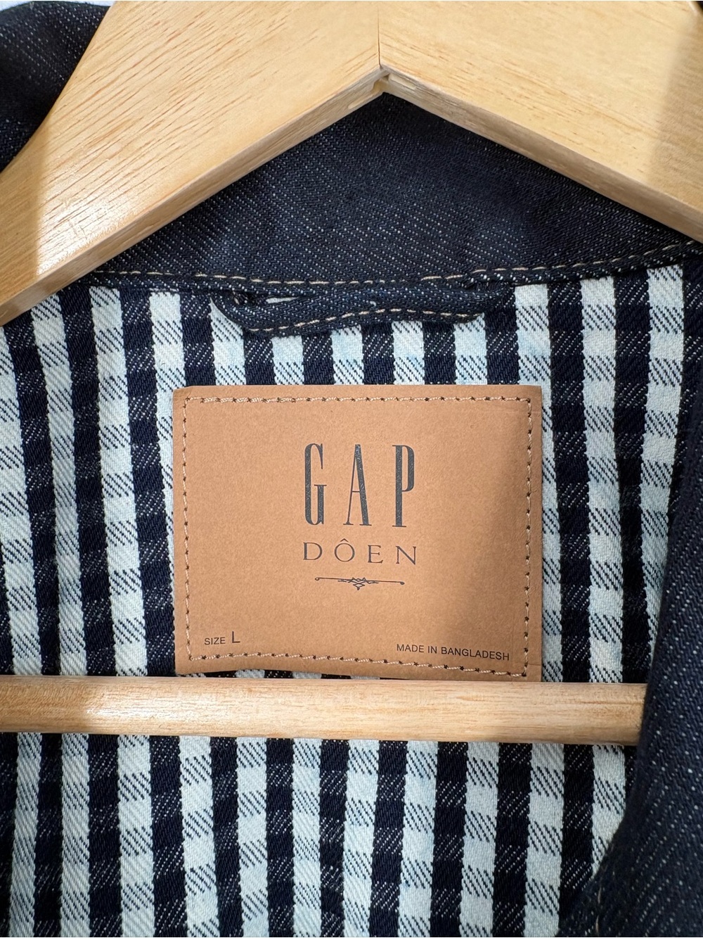 Gap × DÔEN Gingham Oversized Denim Jacket Size Large Navy Blue Coastal - Picture 4 of 13